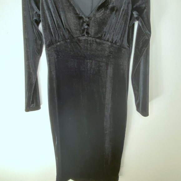 Reitmans Rock and Shine - Black vneck dress, long sleeve, soft velvet feel - Picture 2 of 4